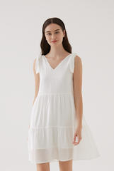 Sereba Self-Tie Ribbon Tiered Dress in White