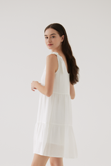 Sereba Self-Tie Ribbon Tiered Dress in White