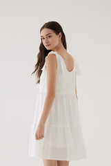 Sereba Self-Tie Ribbon Tiered Dress in White