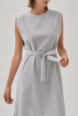 Brooklyn Checkered Side Slit Midi Dress in Grey