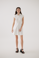Fawn Cap Sleeves A-Line Dress in White