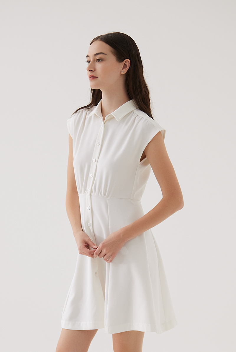 Fawn Cap Sleeves A-Line Dress in White