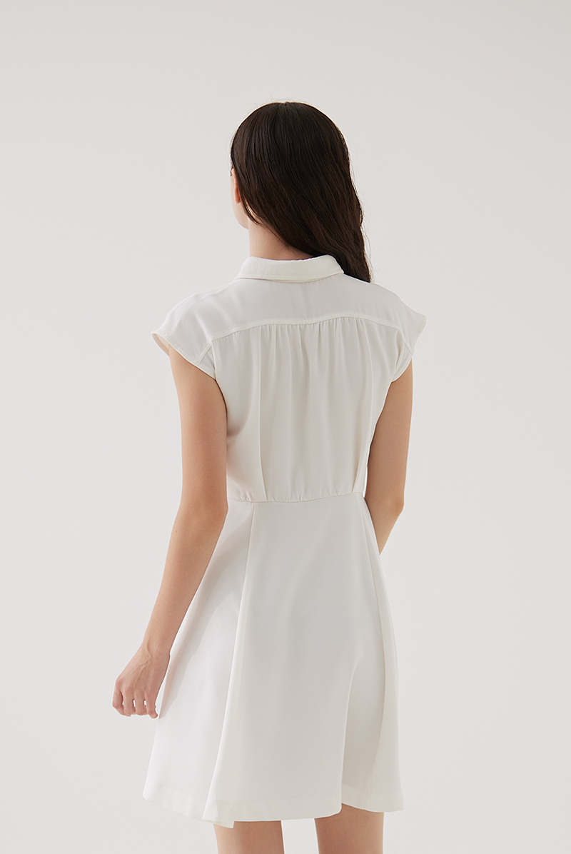 Fawn Cap Sleeves A-Line Dress in White