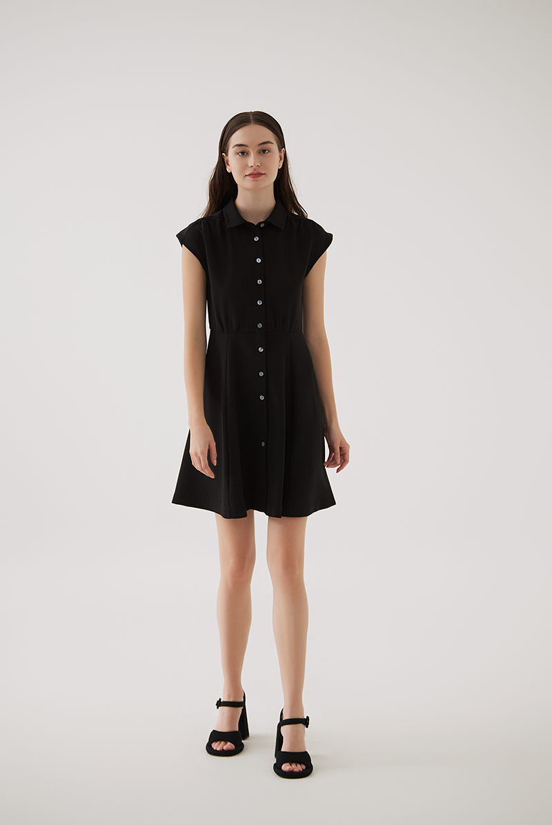 Fawn Cap Sleeves A-Line Dress in Black