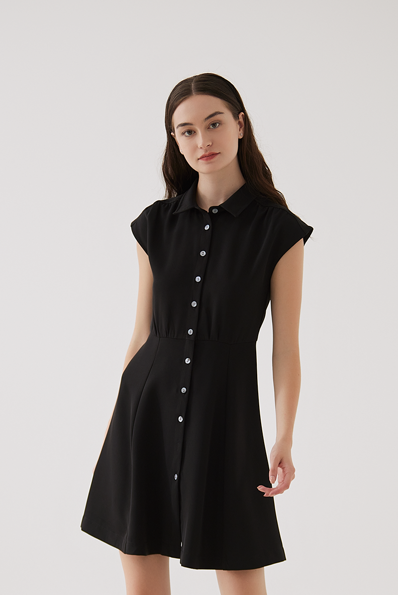 Fawn Cap Sleeves A-Line Dress in Black