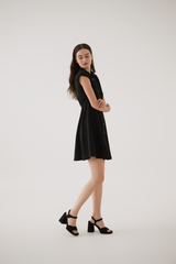 Fawn Cap Sleeves A-Line Dress in Black