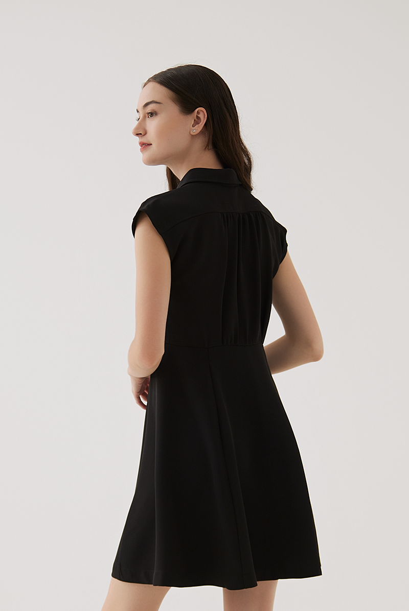 Fawn Cap Sleeves A-Line Dress in Black