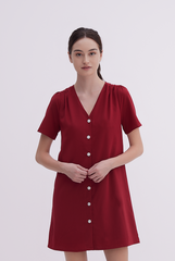 Jelani Ruched Shift Dress in Maroon