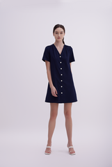 Jelani Ruched Shift Dress in Navy Blue