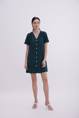 Jelani Ruched Shift Dress in Pine