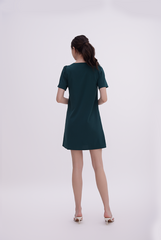 Jelani Ruched Shift Dress in Pine