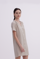 Jelani Ruched Shift Dress in Taupe