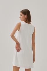 Luna Textured V-Neck Flowy Dress in White