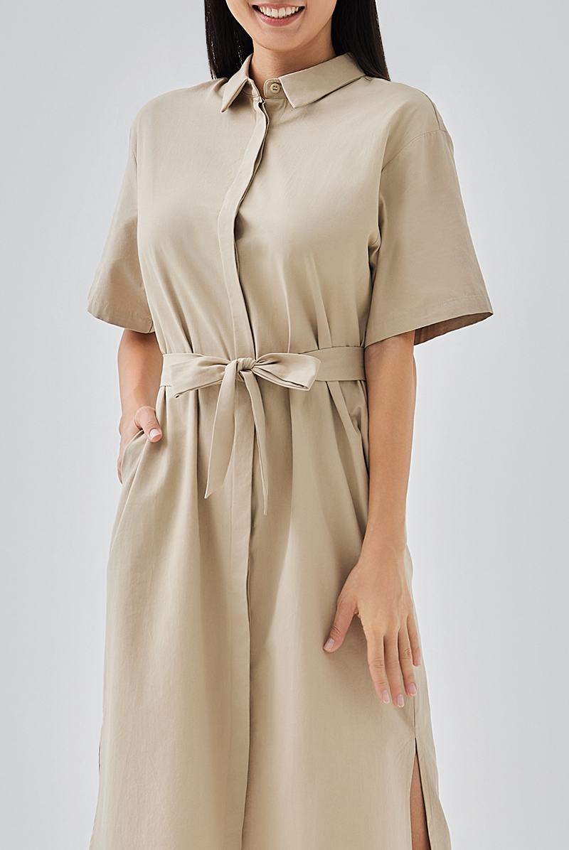 Misa Side Slit Shirt Dress in Clay