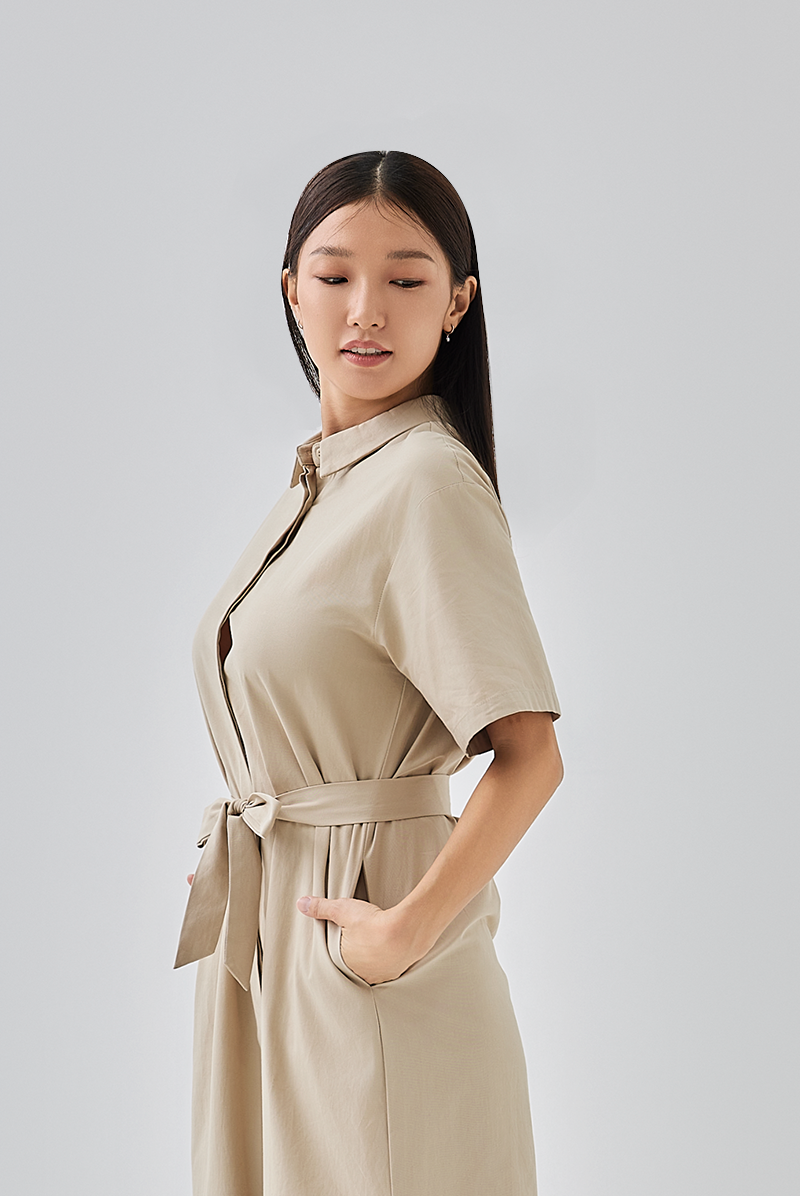 Misa Side Slit Shirt Dress in Clay