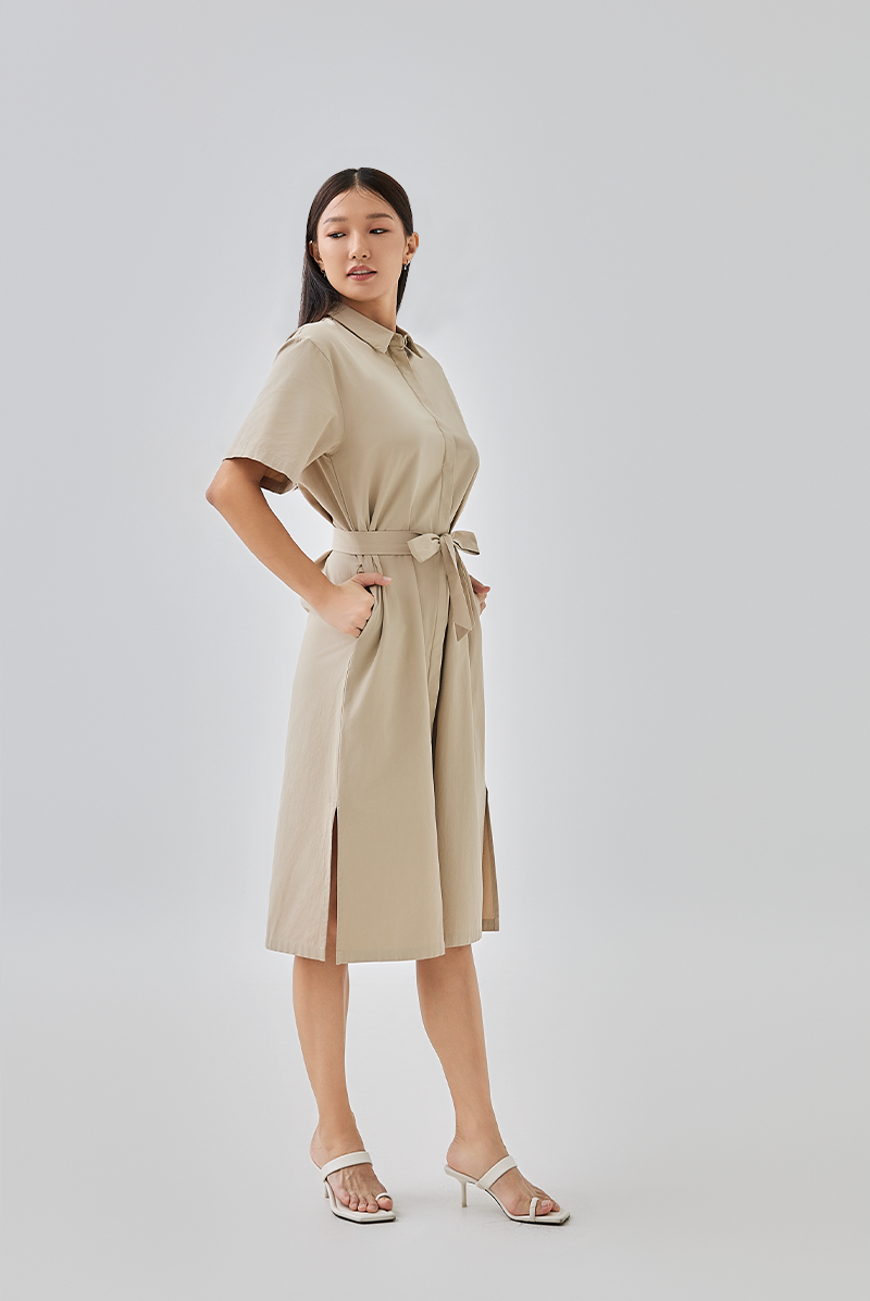 Misa Side Slit Shirt Dress in Clay
