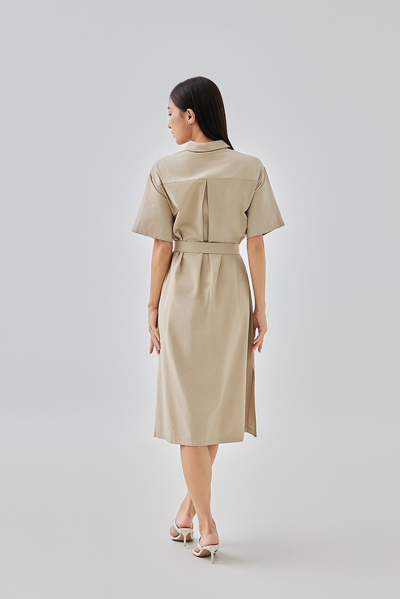 Misa Side Slit Shirt Dress in Clay