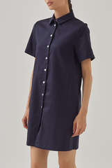 Lacey Button Down Shirt Dress in Navy Blue