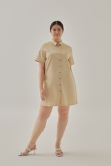 Lacey Button Down Shirt Dress in Oatmeal