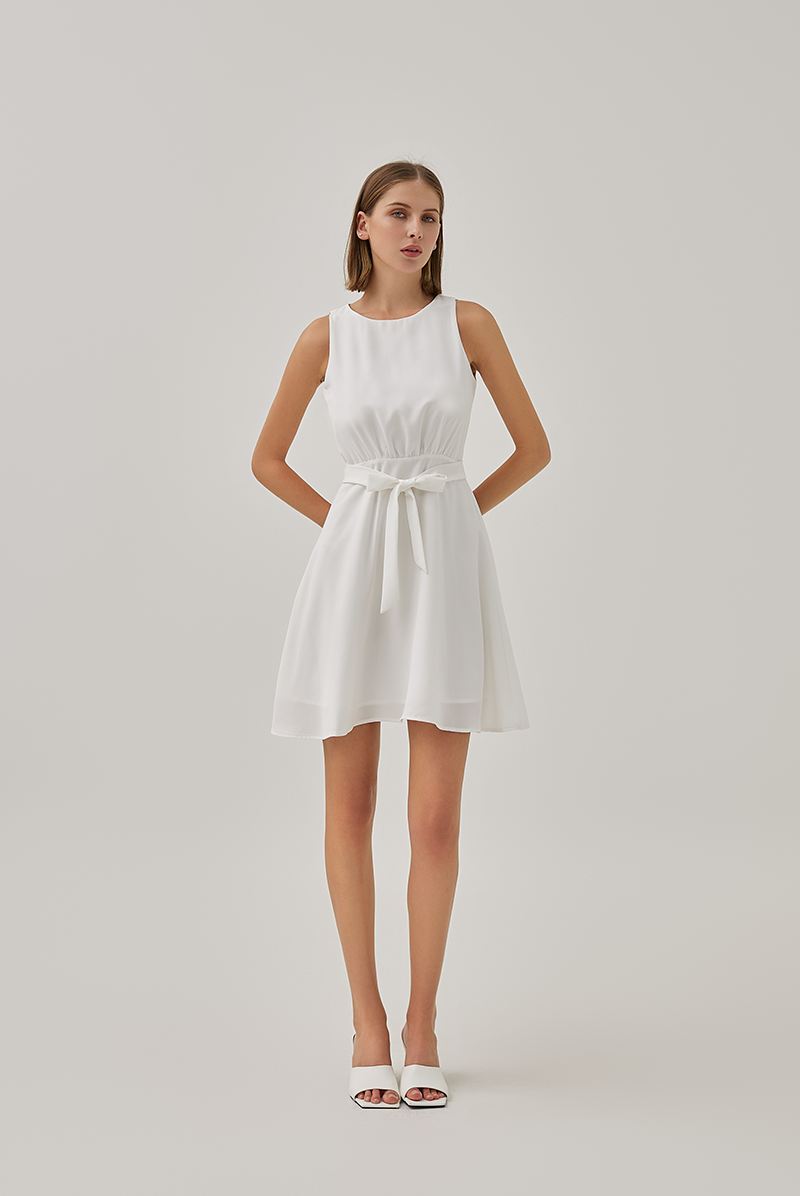 Camille Asymmetrical A-Line Dress in White