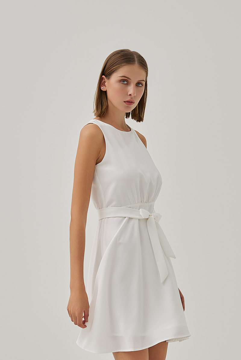 Camille Asymmetrical A-Line Dress in White