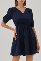 June Tiered Dress in Navy Blue