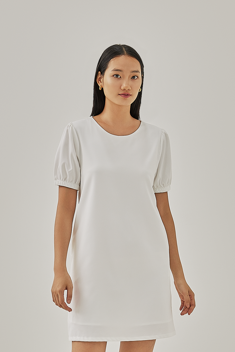 Valene Puff Sleeve Dress in White