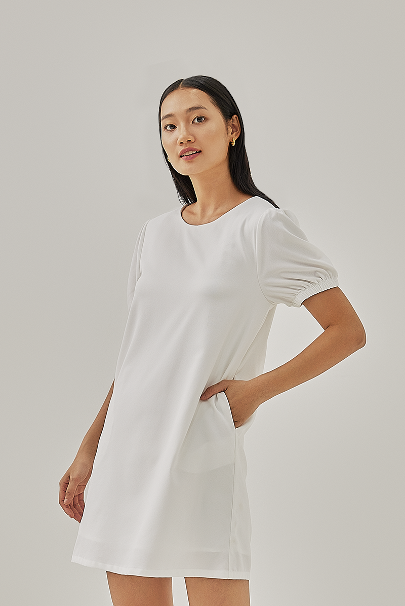 Valene Puff Sleeve Dress in White