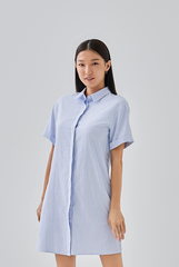 Cova Collared Shirt Dress in Baby Blue