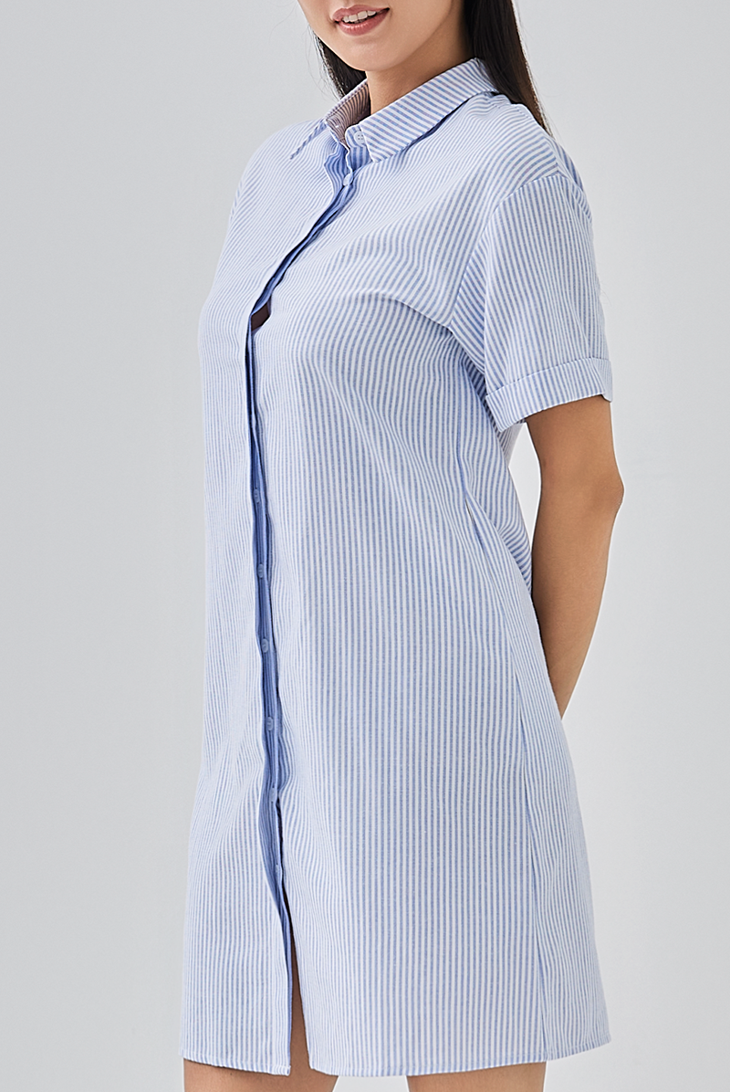 Cova Collared Shirt Dress in Baby Blue