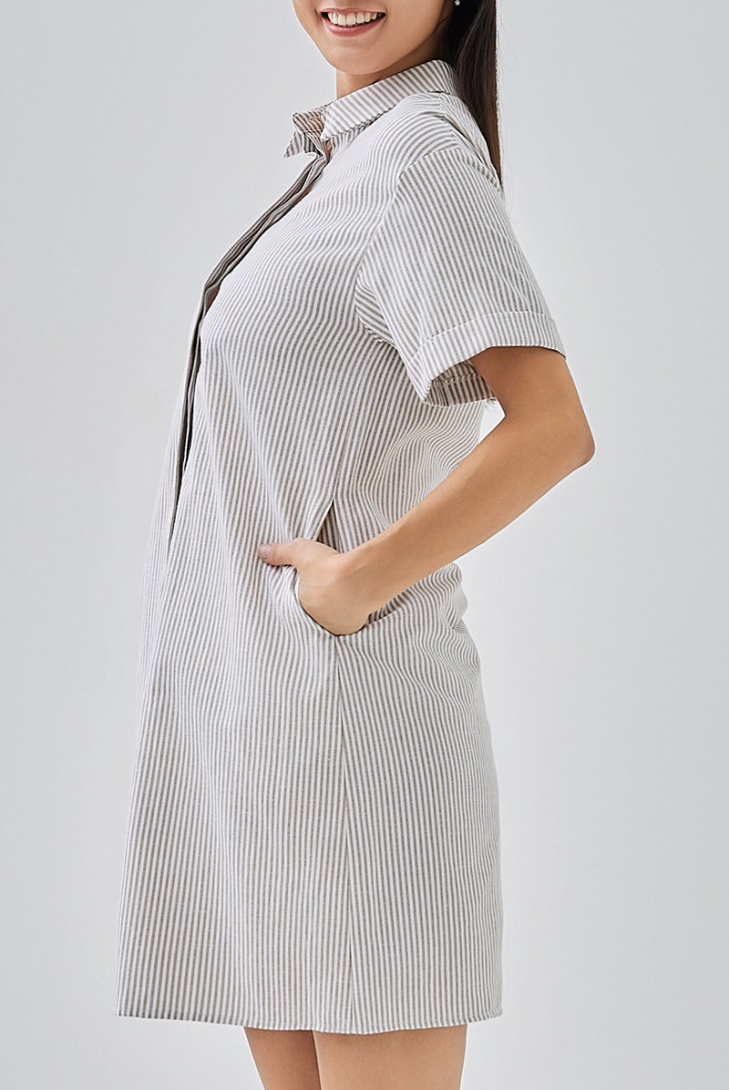 Cova Collared Shirt Dress in Tea