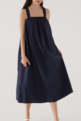Carina V-Back Dress in Navy Blue