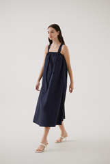 Carina V-Back Dress in Navy Blue