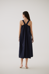 Carina V-Back Dress in Navy Blue