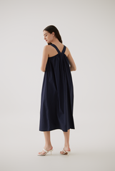 Carina V-Back Dress in Navy Blue