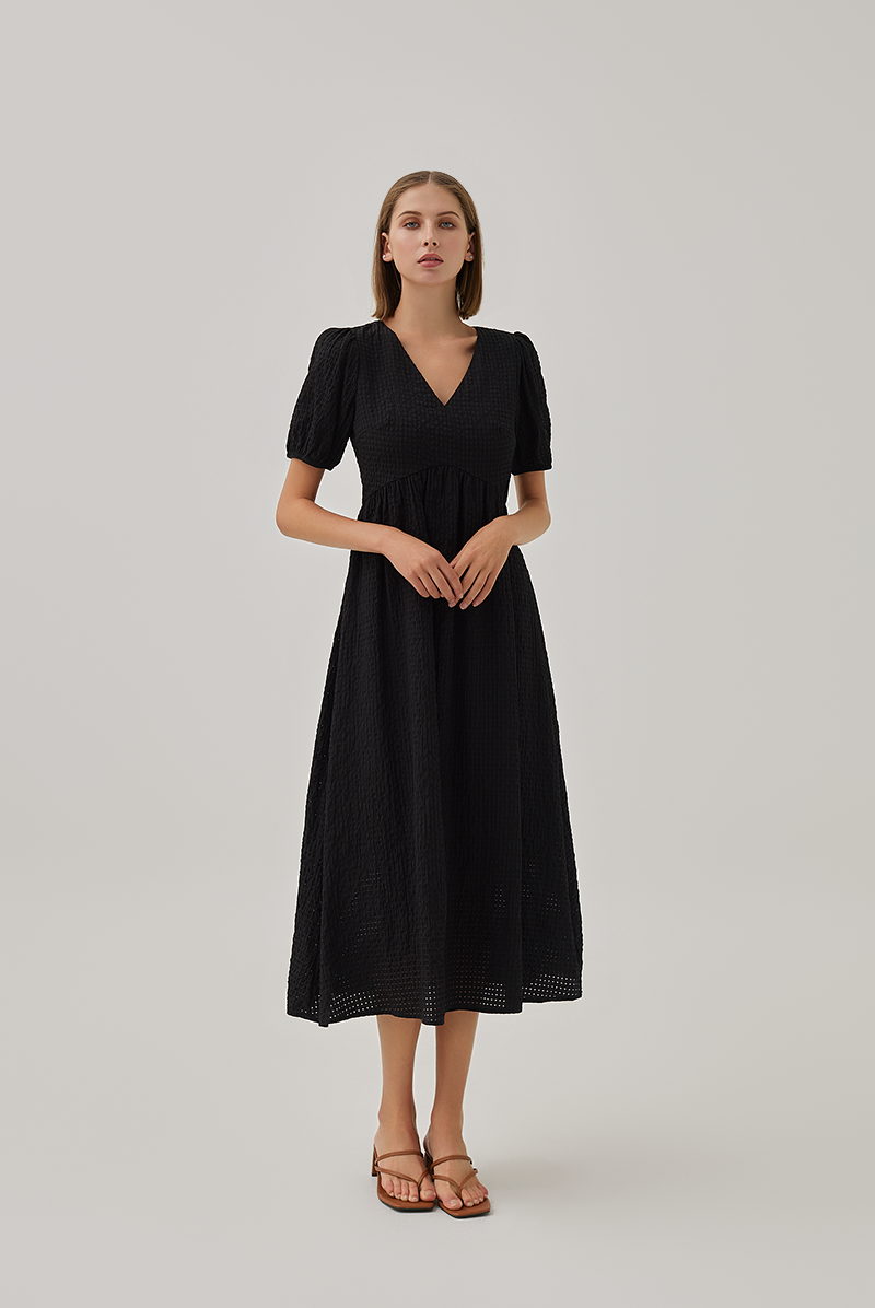 Bree Waffle Textured Maxi Dress in Black