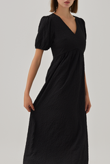 Bree Waffle Textured Maxi Dress in Black