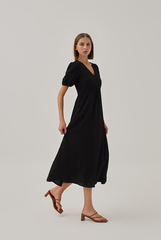 Bree Waffle Textured Maxi Dress in Black