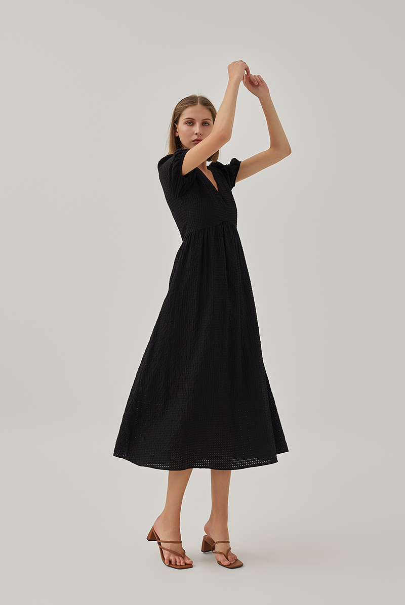 Bree Waffle Textured Maxi Dress in Black