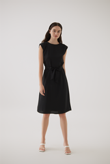 Madeline Shoulder Padded Dress in Black