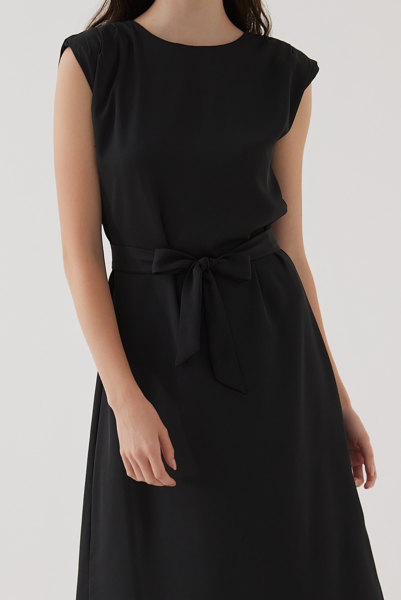 Madeline Shoulder Padded Dress in Black