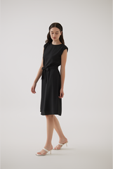 Madeline Shoulder Padded Dress in Black