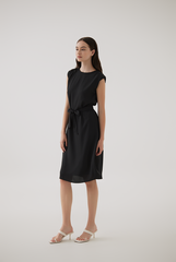 Madeline Shoulder Padded Dress in Black