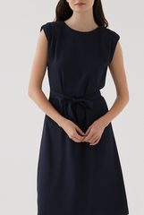 Madeline Shoulder Padded Dress in Navy Blue