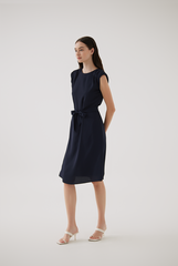 Madeline Shoulder Padded Dress in Navy Blue