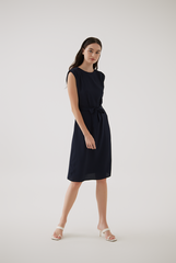 Madeline Shoulder Padded Dress in Navy Blue
