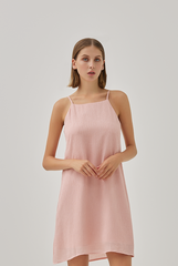 Jeffie Halter Neck Flowy Dress in Blush