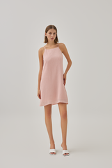 Jeffie Halter Neck Flowy Dress in Blush