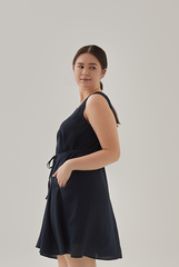 Astrid Textured Flare Dress in Navy Blue