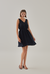 Astrid Textured Flare Dress in Navy Blue